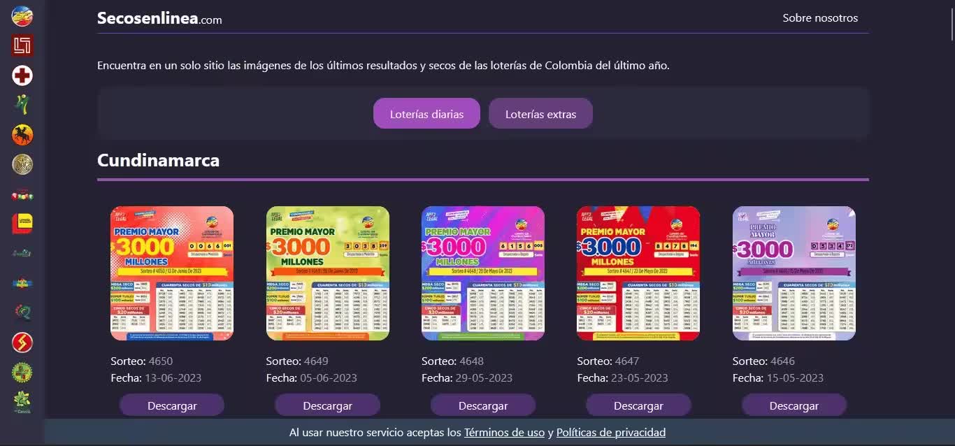 Secos en línea imagen de la web Imagen que muestra la página principal de del proyecto secos en línea